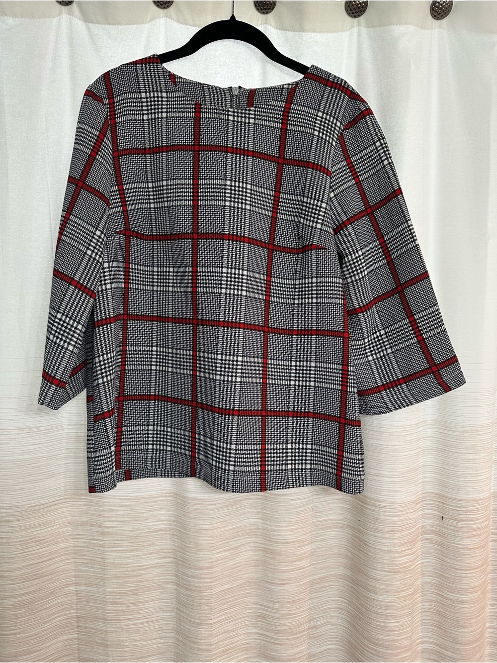 Topshop Black, White & Red Plaid Blouse Size 8